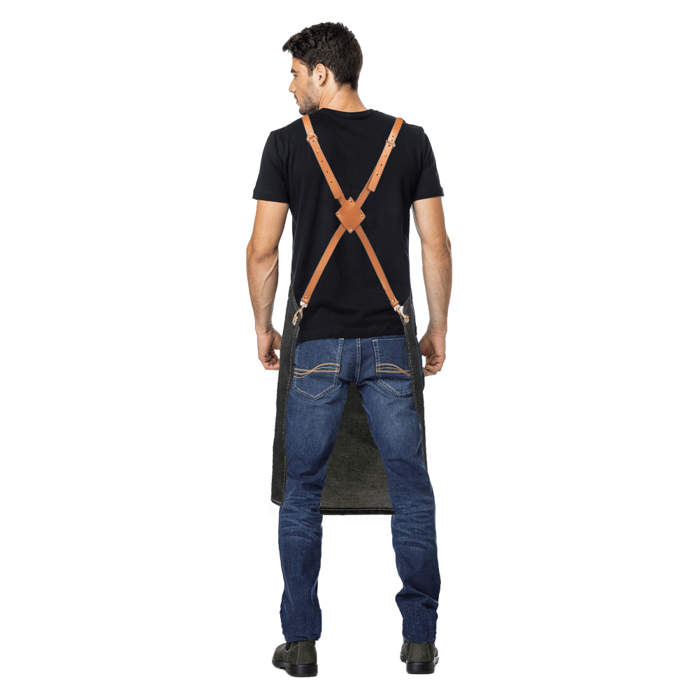 مريول قماش جينز اسود مع قشاط بني 229 worker