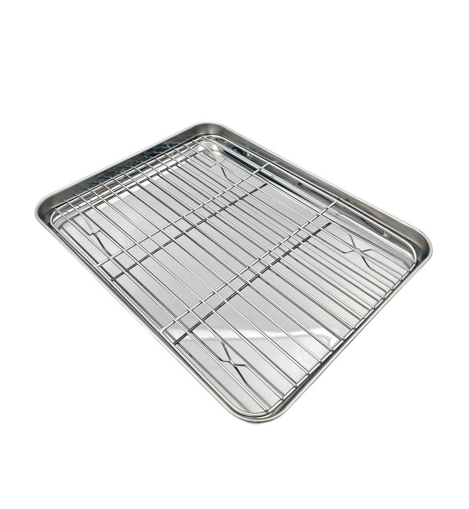 صينية ستانلس مع مصفاة زيت شبك مستطيل 32*25 م