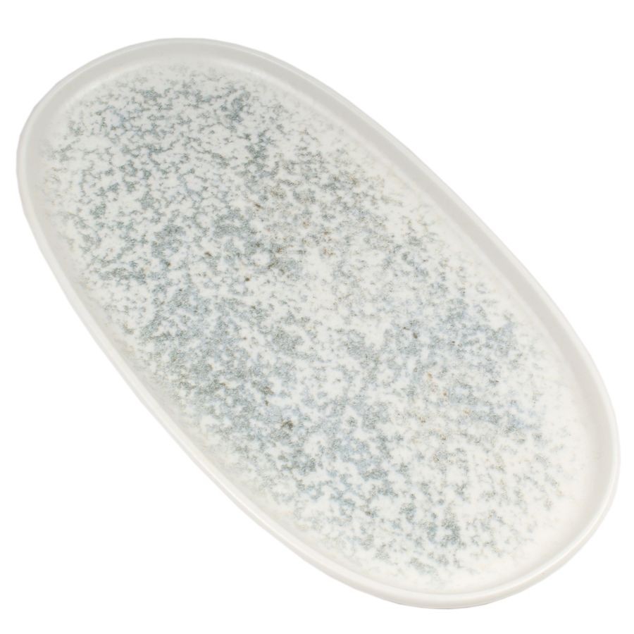 S-MTLUNOCHYG30OVصحن بورسلان ابيض مستطيل منقط اخضر 