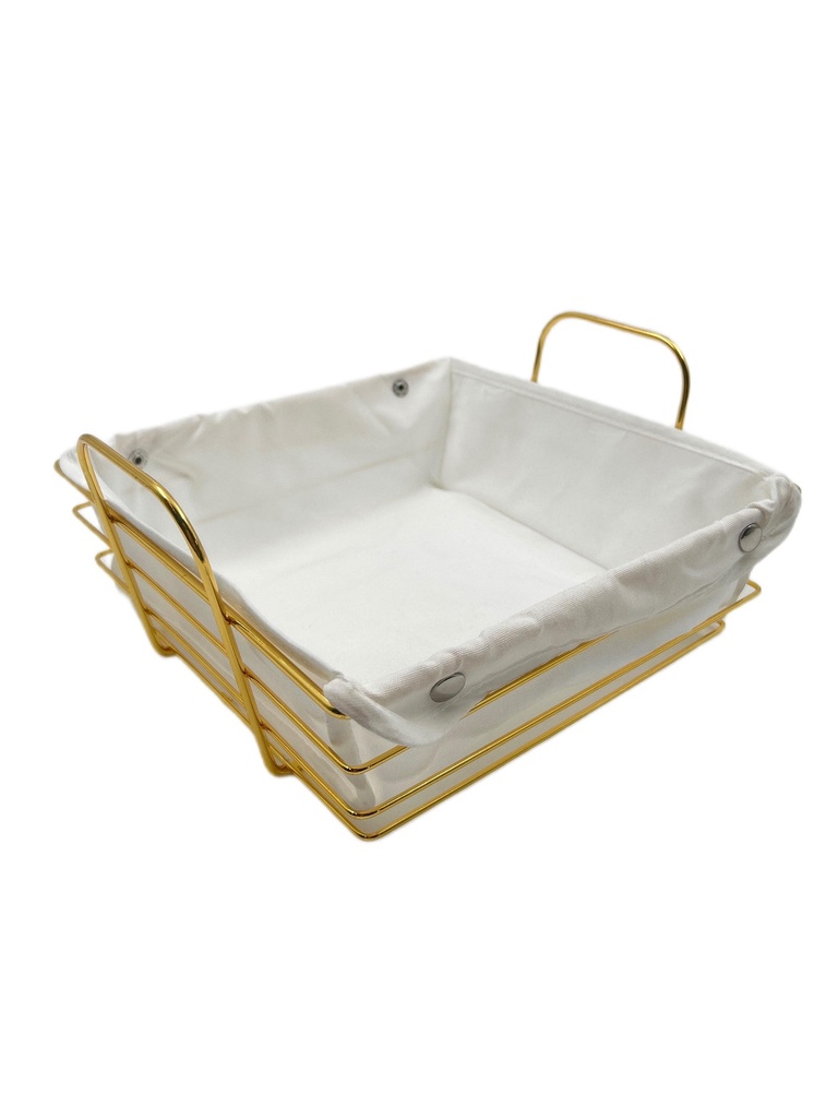 سلة خبز حديد ذهبي مع قماش ابيض  YM11150G-B م 