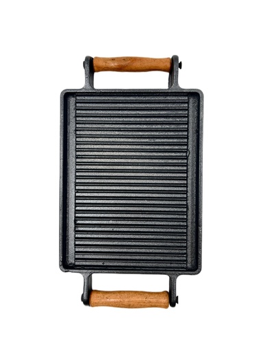 مقلى تيفال مستطيل لتقديم ستيك مع يد خشب 18*14 سم م