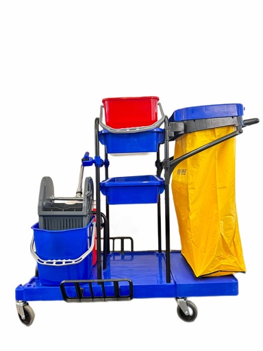 عربية تنظيف مستشفيات بلاستيك ازرق مع كيس مع حوض م 